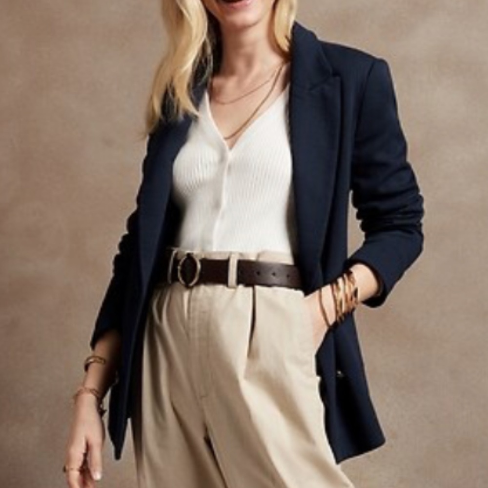 Banana Republic Textured Cotton Linen Blazer in Preppy Navy, NWT
